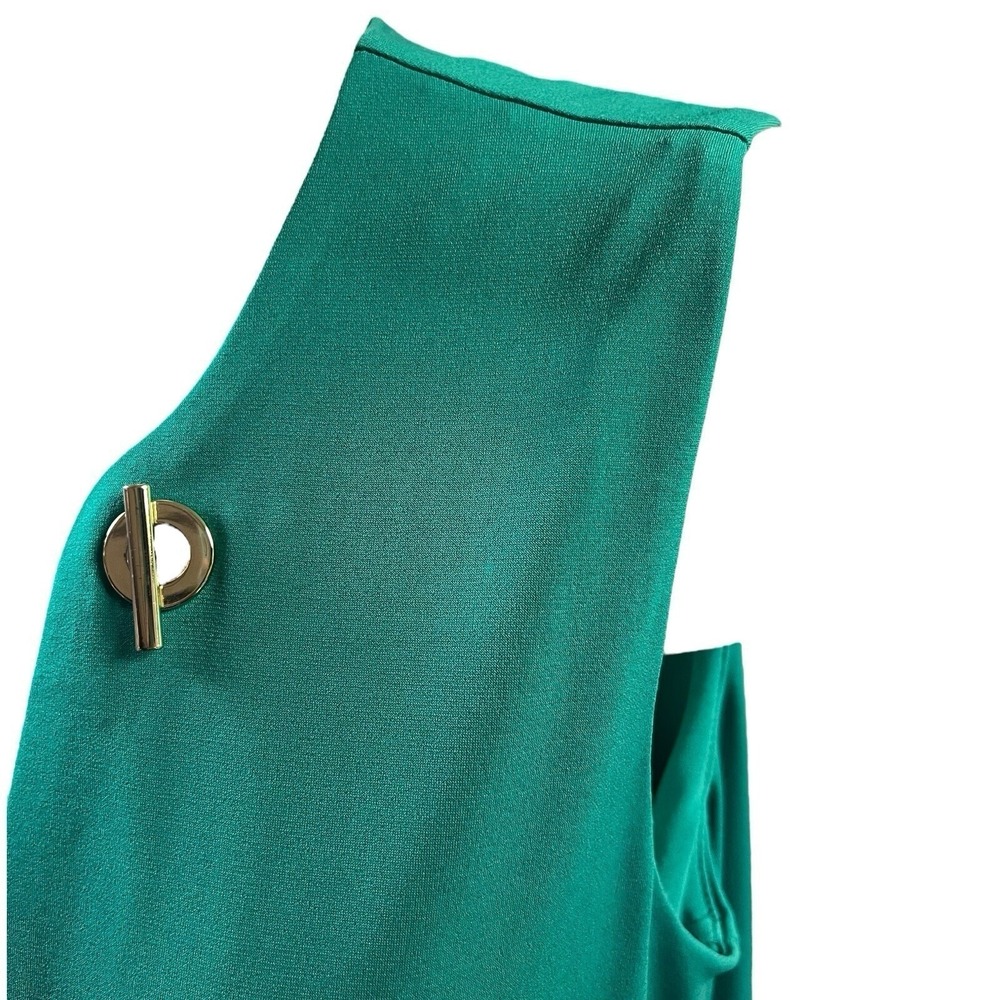 Calvin‎ Klein Shift Dress Womens 6 Green Gold Chain Detail Sleeveless V-Neckline - Picture 4 of 10